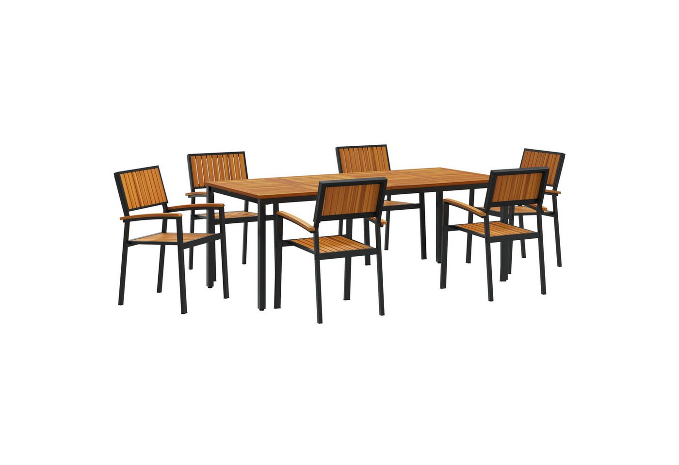 vidaXL Gartentisch 7-teiliges Garten-Essensemble aus massivem nholz und Metall (7-St) von vidaXL