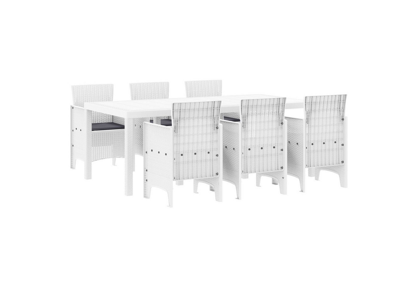 vidaXL Gartentisch 7-teiliges Garten Essgruppen-Set mit Kissen Weiß Poly Rattan (7-St) von vidaXL
