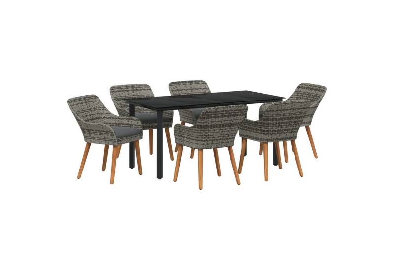 vidaXL Gartentisch 7-teiliges Garten-Esstisch-Set Graues Poly Rattan (7-St) von vidaXL
