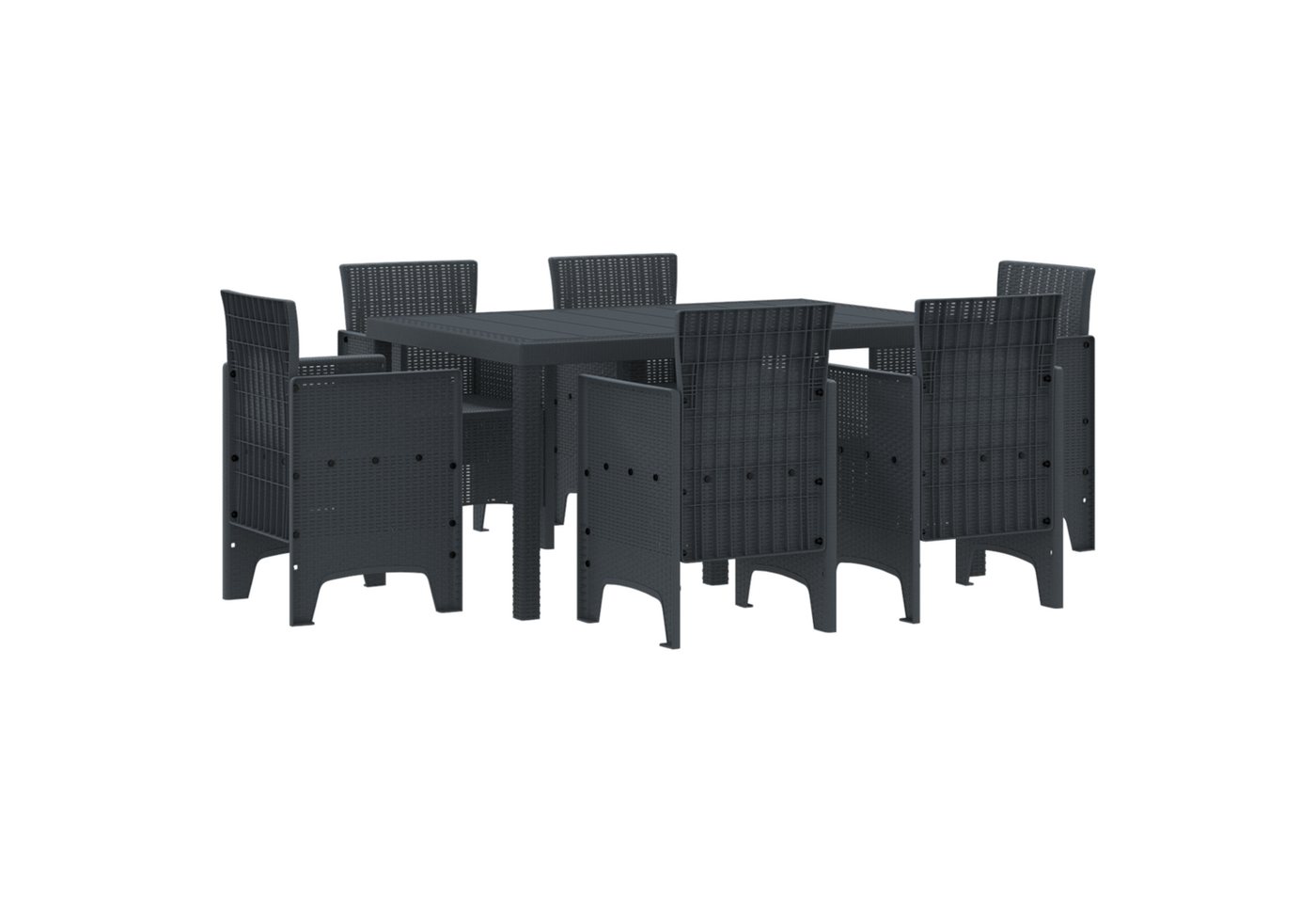 vidaXL Gartentisch 7-teiliges Garten Esszimmer Set Anthrazit Poly Rattan (7-St) von vidaXL