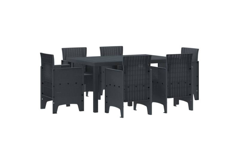 vidaXL Gartentisch 7-teiliges Garten Esszimmer Set Anthrazit Poly Rattan (7-St) von vidaXL
