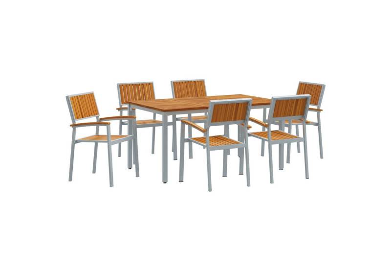 vidaXL Gartentisch 7-teiliges Garten-Esszimmer-Set aus massivem nholz und Metall (7-St) von vidaXL