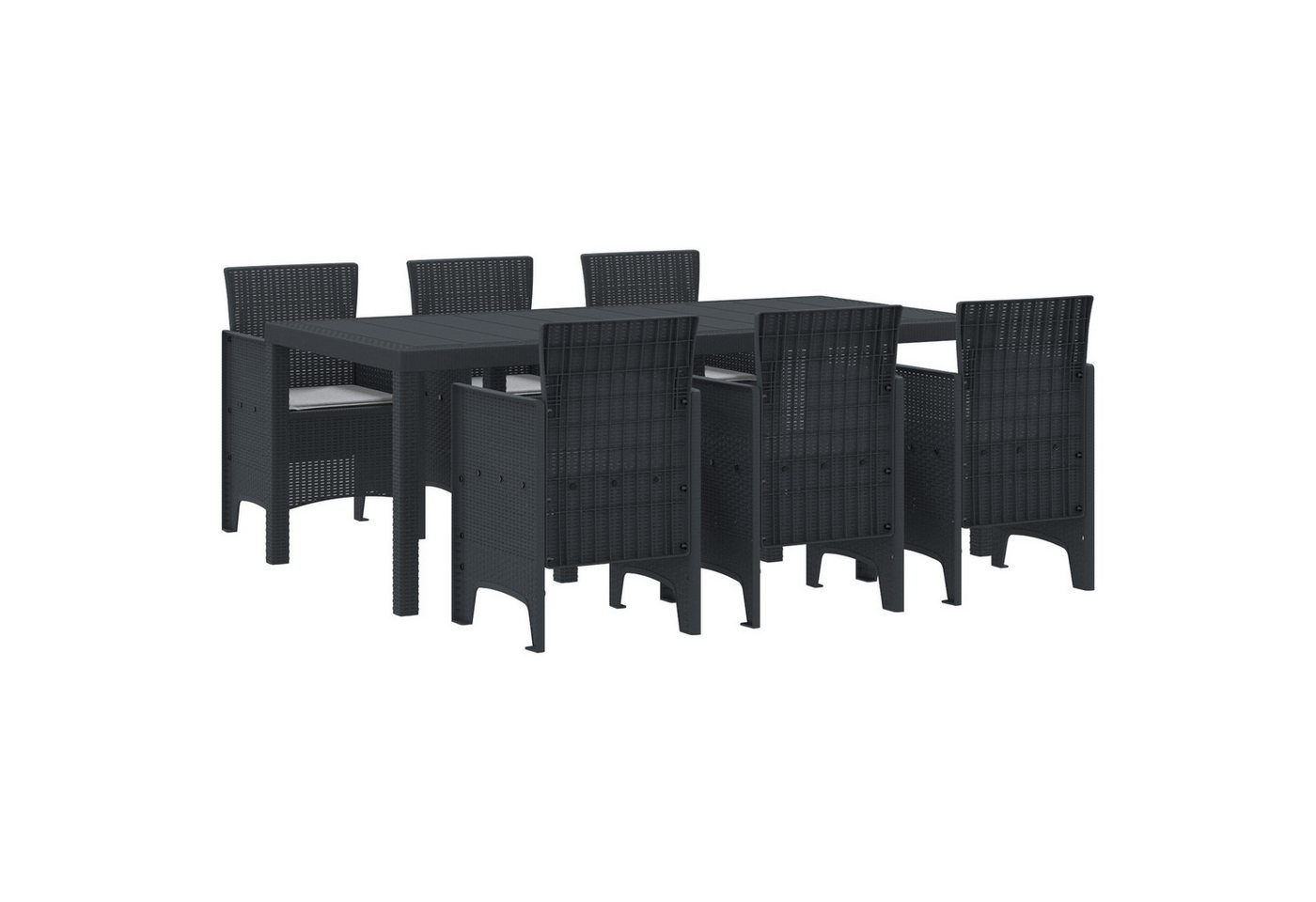 vidaXL Gartentisch 7-teiliges Garten Esszimmer Set mit Kissen Anthrazit Poly-Rattan (7-St) von vidaXL