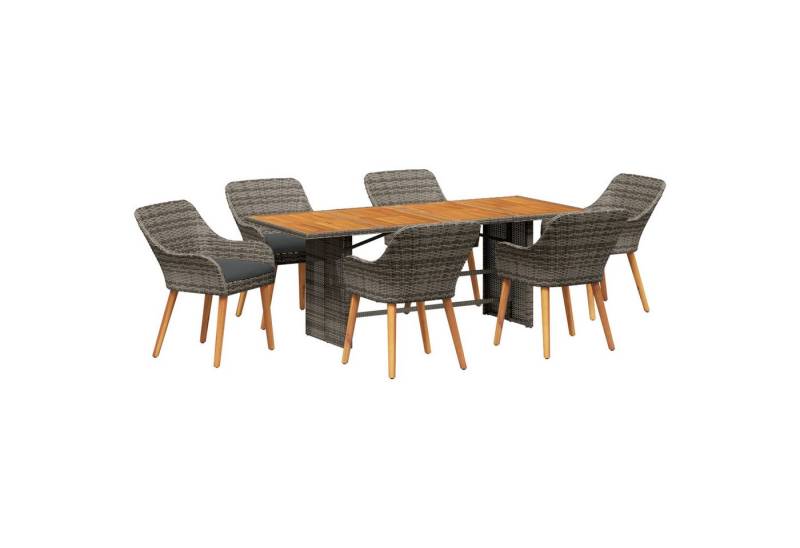 vidaXL Gartentisch 7-tlg Garten Essgruppe Grau Poly Rattan (7-St) von vidaXL