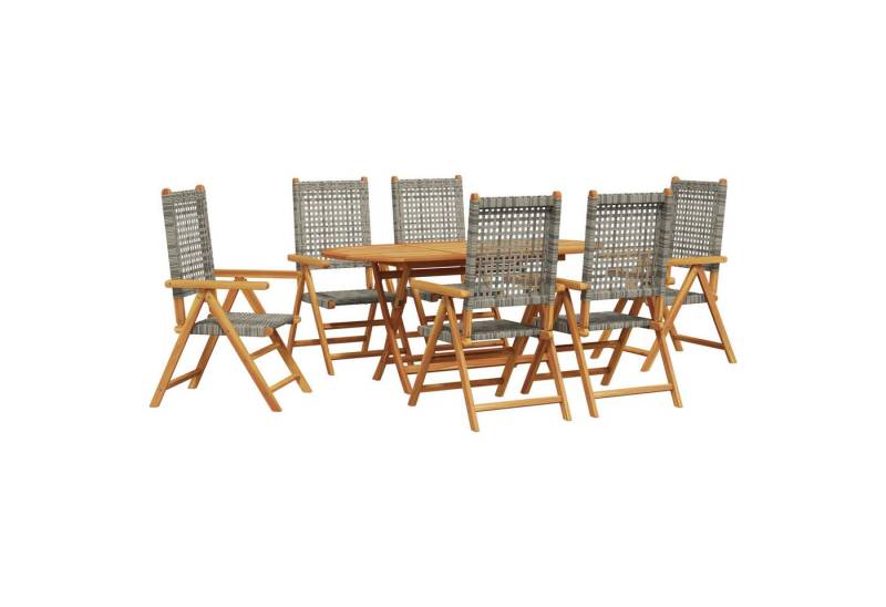 vidaXL Gartentisch 7-tlg. Garten-Essgruppe Grau Massivholz & Poly Rattan (7-St) von vidaXL