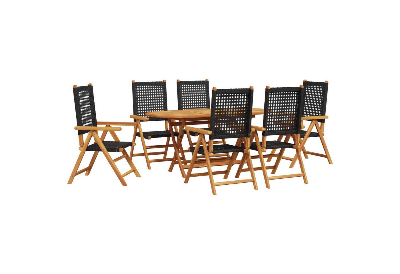 vidaXL Gartentisch 7-tlg. Garten-Essgruppe Schwarz Massivholz & Poly Rattan (7-St) von vidaXL