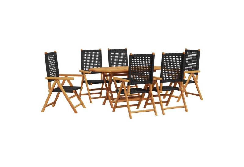 vidaXL Gartentisch 7-tlg. Garten-Essgruppe Schwarz Massivholz & Poly Rattan (7-St) von vidaXL