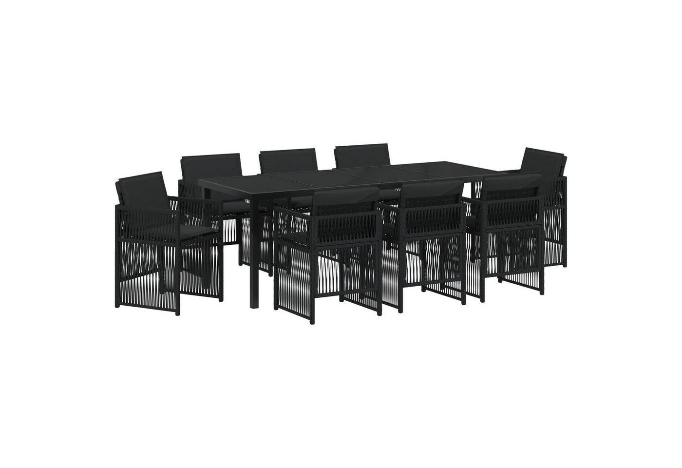 vidaXL Gartentisch 9-Teiliges Garten Esstisch Set mit Kissen Schwarz Poly Rattan (9-St) von vidaXL