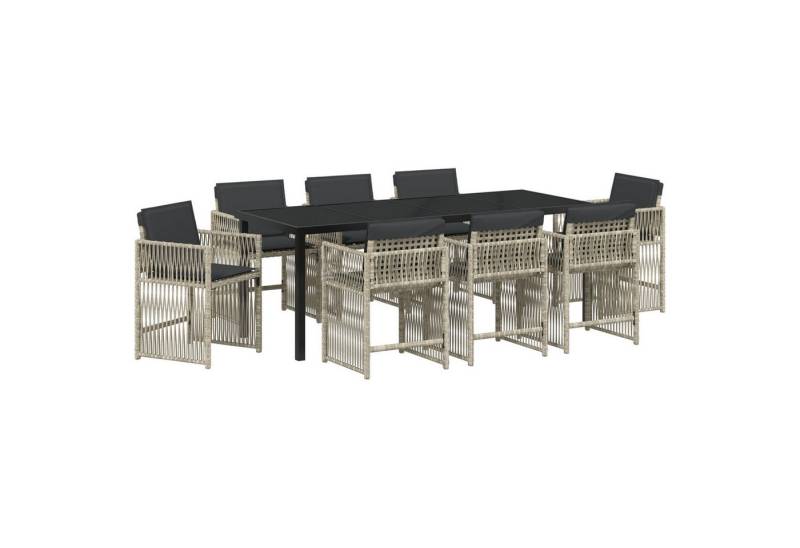 vidaXL Gartentisch 9-teilige Garten Essgruppe mit Kissen Hellgrau Poly Rattan (9-St) von vidaXL