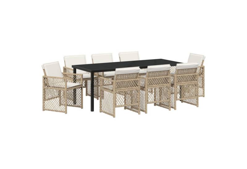 vidaXL Gartentisch 9-teiliges Garten-Essset mit Polstern Beige Poly Rattan (9-St) von vidaXL