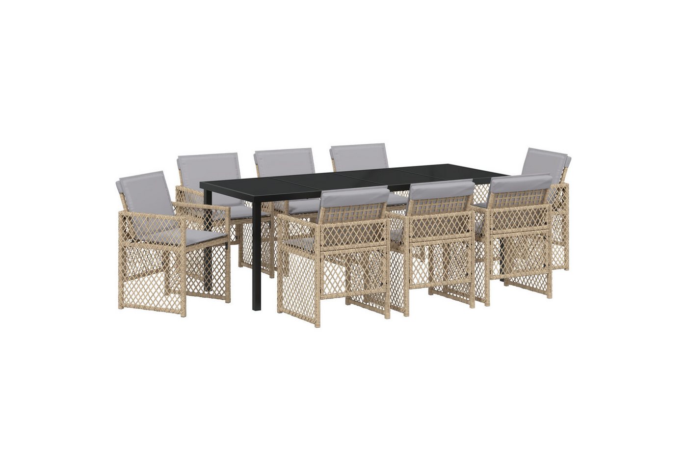 vidaXL Gartentisch 9-teiliges Garten Esstisch Set mit Kissen Beige Poly Rattan (9-St) von vidaXL