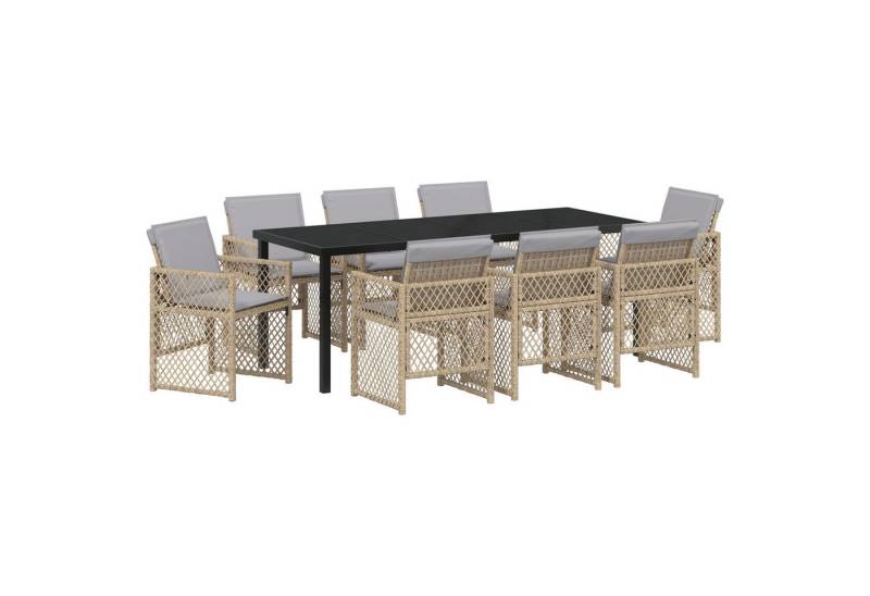 vidaXL Gartentisch 9-teiliges Garten Esstisch Set mit Kissen Beige Poly Rattan (9-St) von vidaXL
