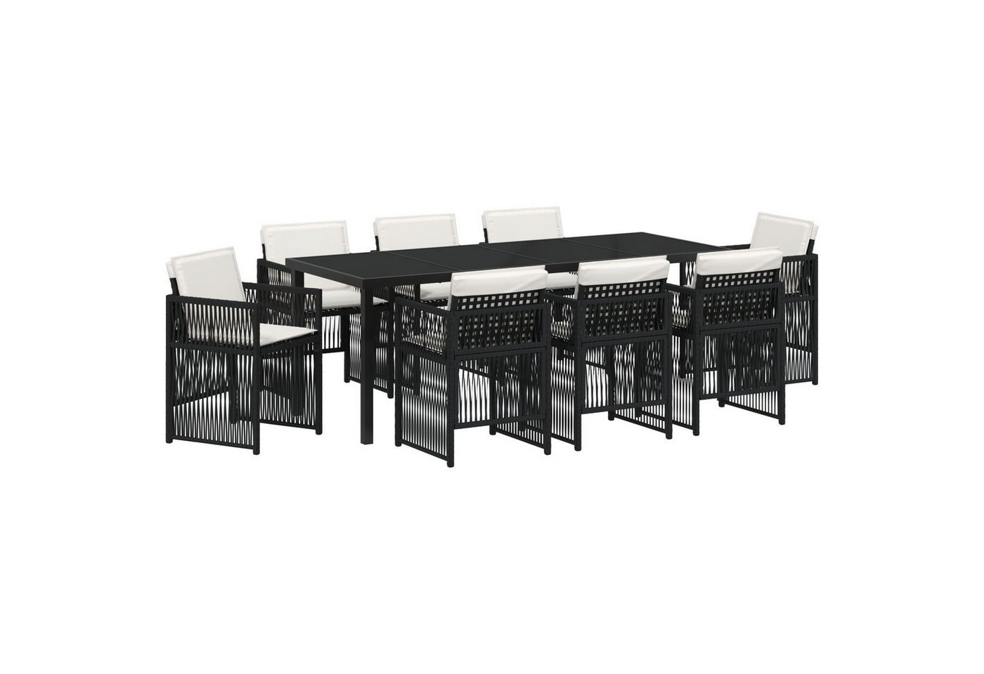 vidaXL Gartentisch 9-teiliges Garten Esstisch Set mit Kissen Schwarz Poly Rattan (9-St) von vidaXL