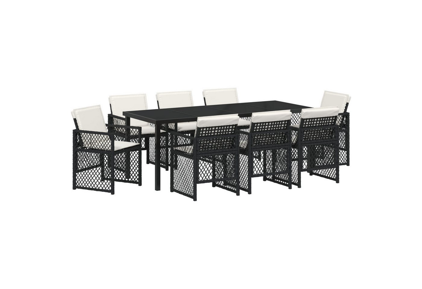 vidaXL Gartentisch 9-teiliges Garten Esstisch Set mit Kissen Schwarz Poly Rattan (9-St) von vidaXL