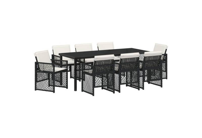 vidaXL Gartentisch 9-teiliges Garten Esstisch Set mit Kissen Schwarz Poly Rattan (9-St) von vidaXL