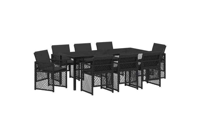 vidaXL Gartentisch 9-teiliges Gartenset mit Kissen Schwarz Poly Rattan (9-St) von vidaXL