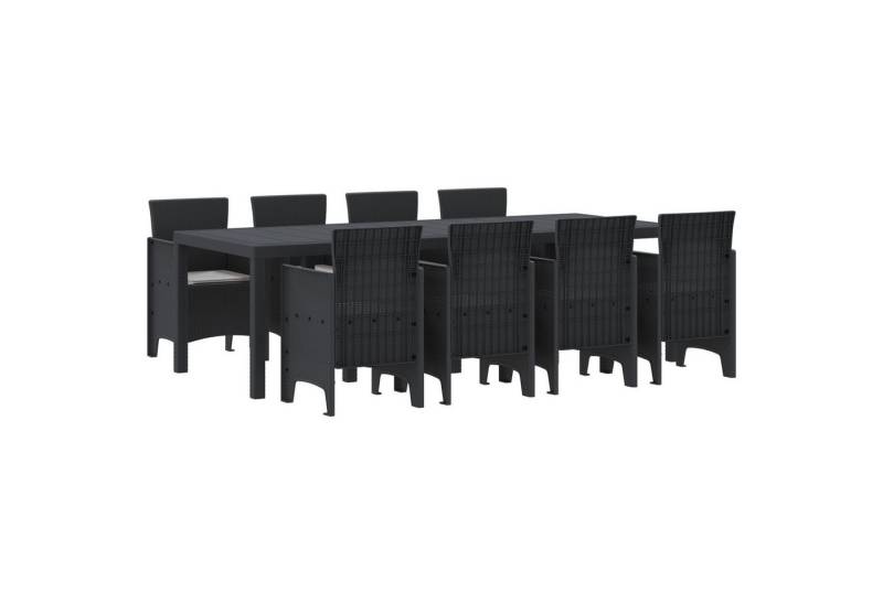vidaXL Gartentisch 9-tlg. Garten-Essgruppe mit Kissen Anthrazit Poly Rattan (9-St) von vidaXL