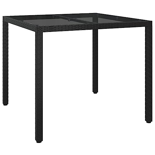 vidaXL Gartentisch Esstisch Terrassentisch Gartenmöbel Balkontisch Outdoor Tisch Außentisch 90x90x75cm Gehärtetes Glas Poly Rattan Schwarz von vidaXL