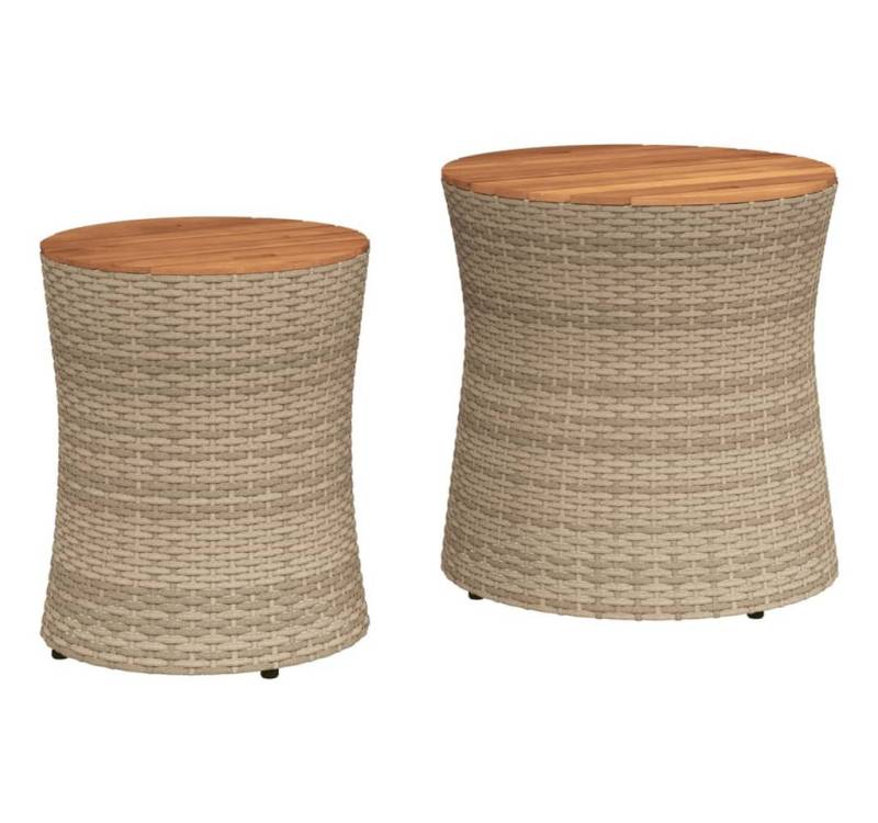vidaXL Gartentisch Garten-Beistelltische 2 Stk mit Holzplatte Beige Polyrattan von vidaXL
