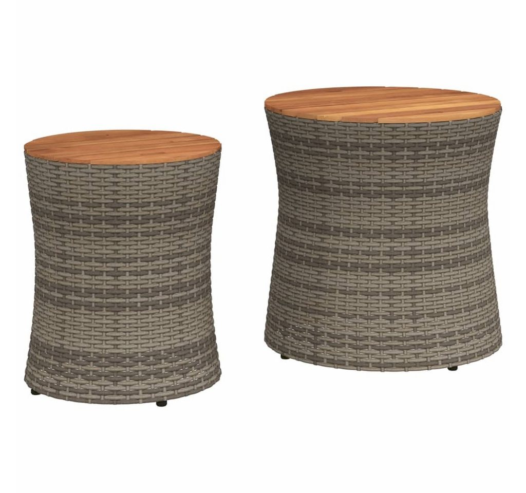 vidaXL Gartentisch Garten-Beistelltische 2 Stk mit Holzplatte Grau Polyrattan von vidaXL