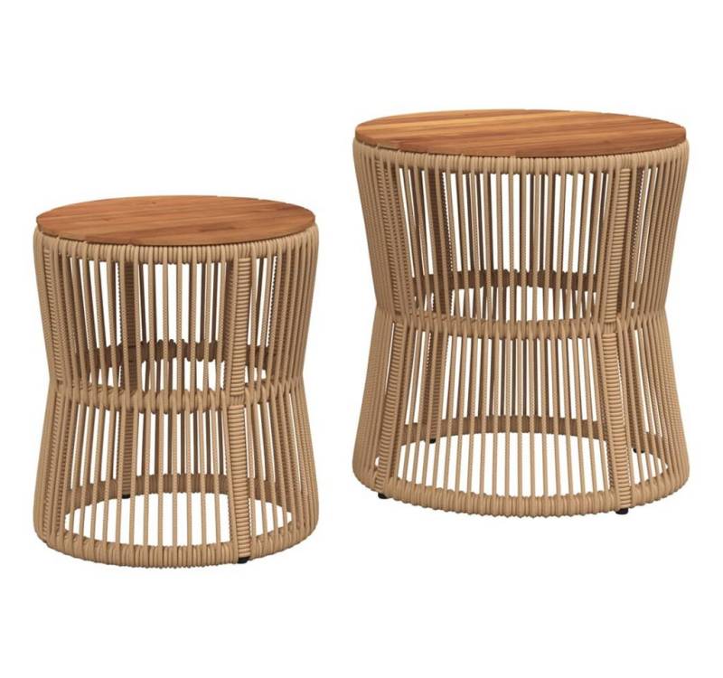 vidaXL Gartentisch Garten-Beistelltische 2 Stk. mit Holzplatte Beige Poly Rattan (1-St) von vidaXL
