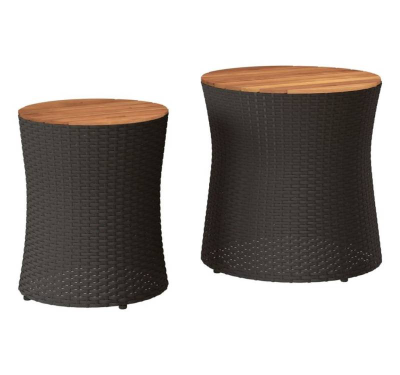 vidaXL Gartentisch Garten-Beistelltische 2 Stk. mit Holzplatte Schwarz Poly Rattan (1-St) von vidaXL