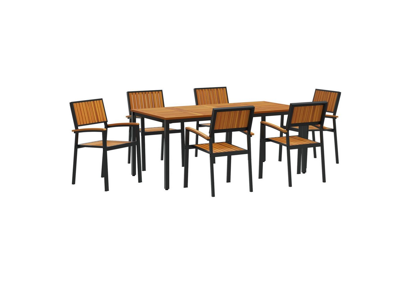 vidaXL Gartentisch 7-teiliges Garten-Esstisch-Set aus massivem nholz und Metall (7-St) von vidaXL