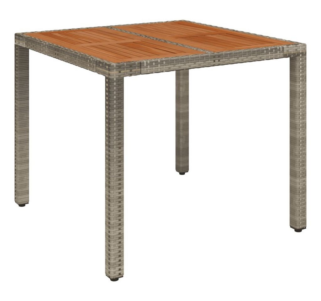 vidaXL Gartentisch Gartentisch mit Holzplatte Grau 90x90x75 cm Poly Rattan (1-St) von vidaXL