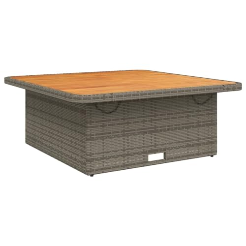 vidaXL Gartentisch, Outdoor Tisch mit Verstellbarer Tischplatte, Couchtisch mit Stahlrahmen, Esstisch Gartenmöbel, Grau Poly Rattan Akazienholz von vidaXL