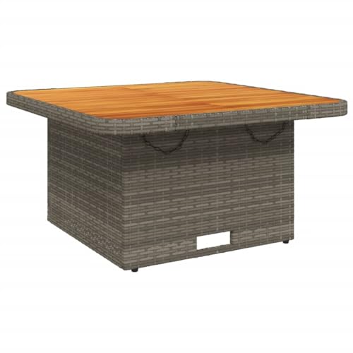 vidaXL Gartentisch, Outdoor Tisch mit Verstellbarer Tischplatte, Couchtisch mit Stahlrahmen, Esstisch Gartenmöbel, Grau Poly Rattan Akazienholz von vidaXL