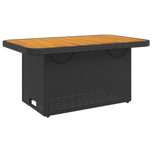 vidaXL Gartentisch, Outdoor Tisch mit Verstellbarer Tischplatte, Couchtisch mit Stahlrahmen, Esstisch Gartenmöbel, Schwarz Poly Rattan Akazienholz von vidaXL