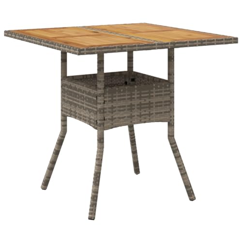 vidaXL Gartentisch mit Akazienholz-Platte, Terrassentisch Garten Esstisch, Gartenmöbel Terrassenmöbel, Tisch Balkontisch, Grau Poly Rattan von vidaXL