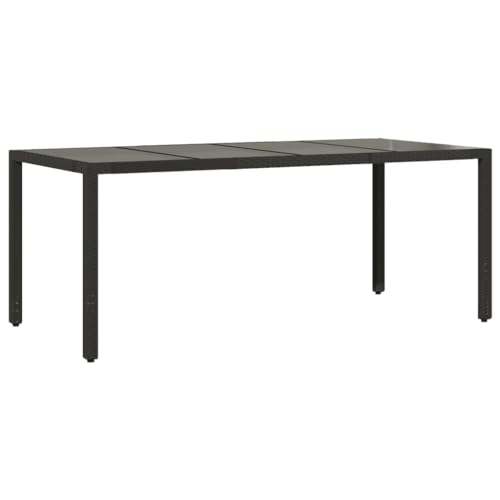 vidaXL Gartentisch mit Glasplatte, Esstisch mit Stahlrahmen, Beistelltisch für Terrasse Garten, Tisch Gartenmöbel, Schwarz Poly Rattan von vidaXL