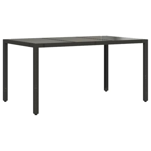 vidaXL Gartentisch mit Glasplatte, Esstisch mit Stahlrahmen, Beistelltisch für Terrasse Garten, Tisch Gartenmöbel, Schwarz Poly Rattan von vidaXL