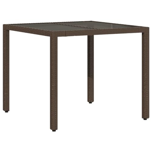 vidaXL Gartentisch mit Glasplatte, Terrassentisch Garten Esstisch, Gartenmöbel Terrassenmöbel, Tisch Balkontisch, Braun Poly Rattan von vidaXL