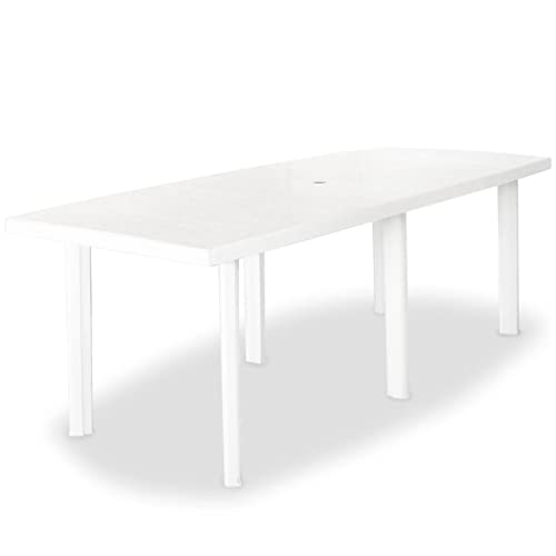 vidaXL Gartentisch mit Schirmloch Witterungsbeständig Esstisch Campingtisch Tisch Terrassentisch Gartenmöbel Weiß 210x96x72cm Kunststoff von vidaXL