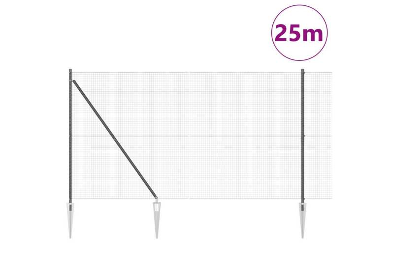 vidaXL Gartentor Geschweißter Drahtzaun mit 13 Spike-Posts Grau 1,5x25 m Stahl von vidaXL