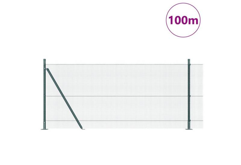 vidaXL Gartentor Schweißdrahtzaun mit 13 Flanschpfosten Grün 1x100 m Stahl von vidaXL