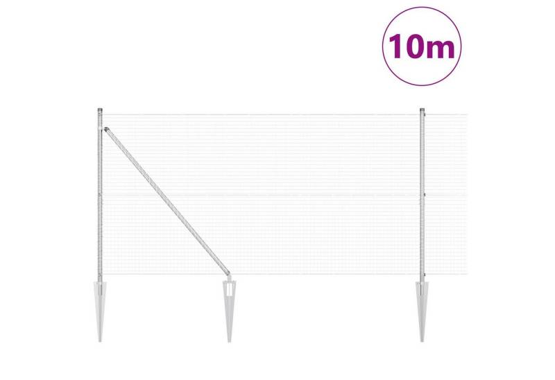 vidaXL Gartentor Schweißdrahtzaun mit 7 Spike-Posts 1,4 x 10 m aus galvanisiertem Stahl von vidaXL