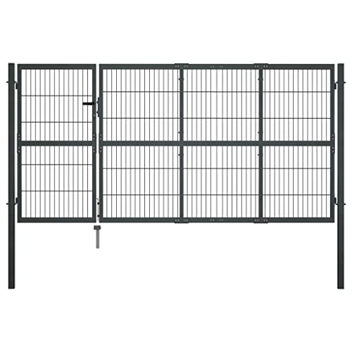 vidaXL Gartentor mit Pfosten Gartentür Zauntor Gartenpforte Zauntür Hoftor Gartenzaun Pforte Metalltor Hoftür Tor Stahl 350x120cm Anthrazit von vidaXL