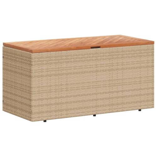 vidaXL Gartentruhe, Kissenbox Auflagenbox mit Deckel, Gartenbox mit wasserfestem Beutel, Aufbewahrungsbox Sitzbank Gartenmöbel, Beige Poly Rattan Akazienholz von vidaXL