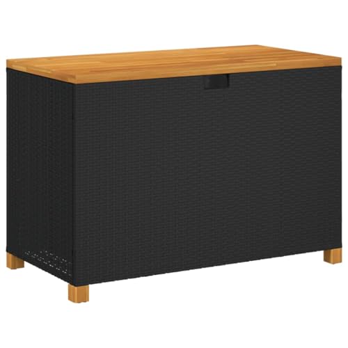 vidaXL Gartentruhe, Kissenbox für Garten Terrasse, Sitzbank mit Stauraum, Auflagenbox Aufbewahrungsbox Sitztruhe, Schwarz Poly Rattan Akazienholz von vidaXL