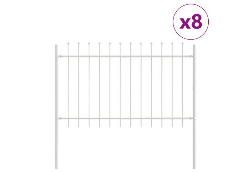 vidaXL Gartenzaun Gartenzaun mit Speerspitzen Weiß 13,6 x 1,2 m Stahl, (8-St) von vidaXL