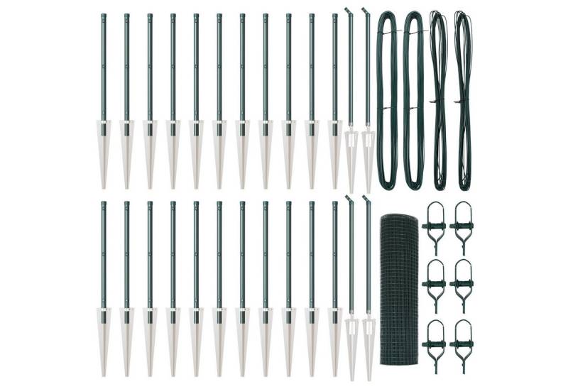 vidaXL Gartenzaun Schweißdrahtzaun mit 13 Spike-Posts Grün 0,8x50 m Stahl, (3-St) von vidaXL
