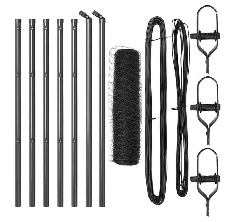 vidaXL Gartenzaun Zaun mit Pfosten Grau 0,4 x 10 m PVC-beschichteter Stahl, (1-St) von vidaXL