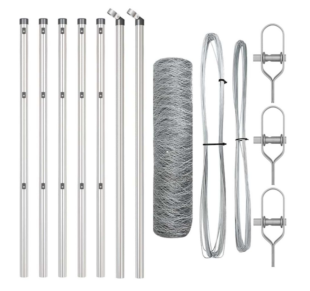 vidaXL Gartenzaun Zaun mit Pfosten Silber 0,6 x 10 m PVC-beschichteter Stahl, (1-St) von vidaXL