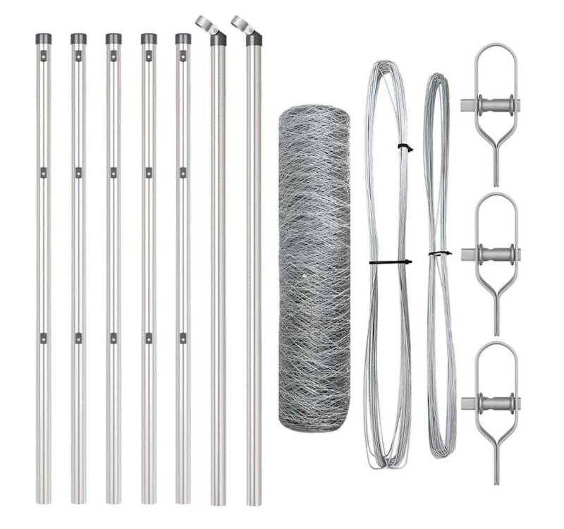 vidaXL Gartenzaun Zaun mit Pfosten Silber 0,6 x 10 m PVC-beschichteter Stahl, (1-St) von vidaXL