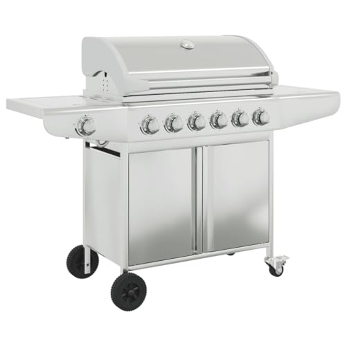 vidaXL Gasgrill mit 7 Flammen, Grillwagen mit Piezo-Zündsystem Thermometer, Gartengrill mit Rädern Stauraum, Grillstation, Silbern Edelstahl vidaXL Gasgrill mit 7 Flammen, Grillwagen mit Piezo-Zündsystem Thermometer, Gartengrill mit Rädern Stauraum, Grillstation, Silbern Edelstahl von vidaXL