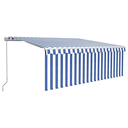 vidaXL Gelenkarmmarkise Einziehbar mit Jalousie Markise Sonnenmarkise Balkonmarkise Sonnenschutz Sichtschutz Garten Terrasse Balkon 4x3m Blau Weiß von vidaXL