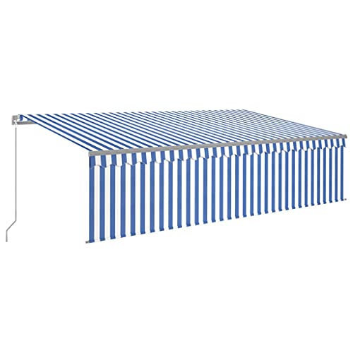 vidaXL Gelenkarmmarkise Einziehbar mit Jalousie Markise Sonnenmarkise Balkonmarkise Sonnenschutz Sichtschutz Terrasse Balkon Garten 5x3m Blau Weiß von vidaXL